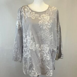 Cynthia Rowley Gray Floral Embroidered Cotton Tunic Blouse Size 3X NWT